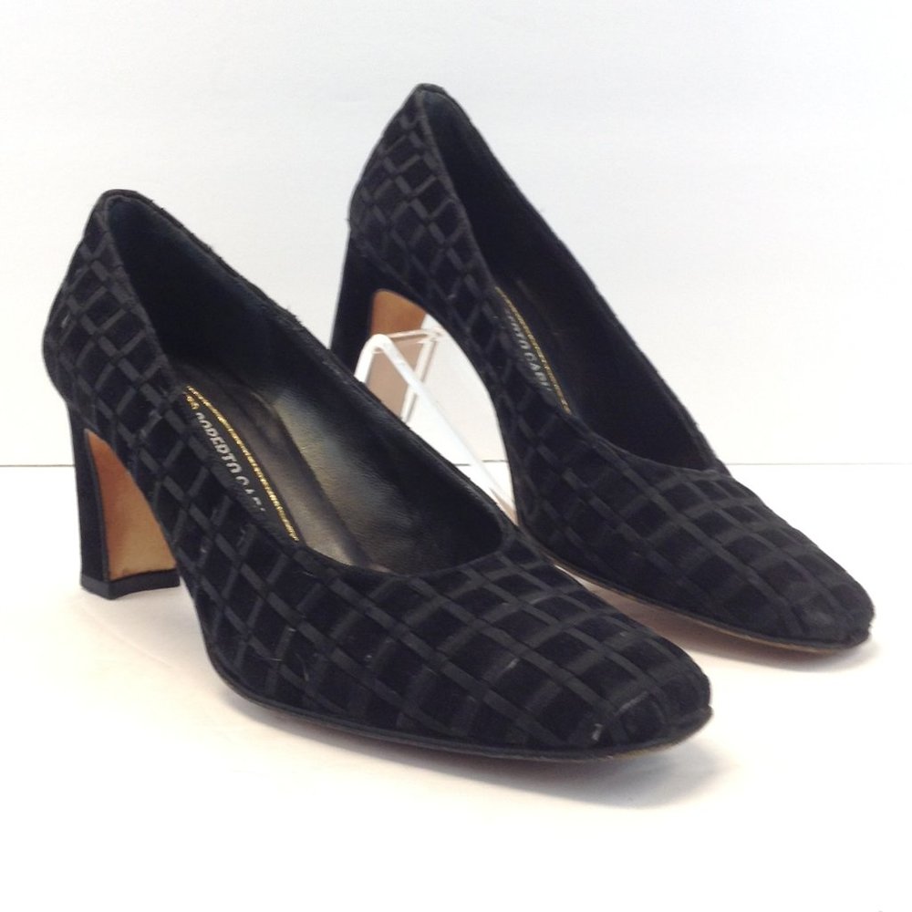 Roberto Capucci Black Basket Weave Suede Heels